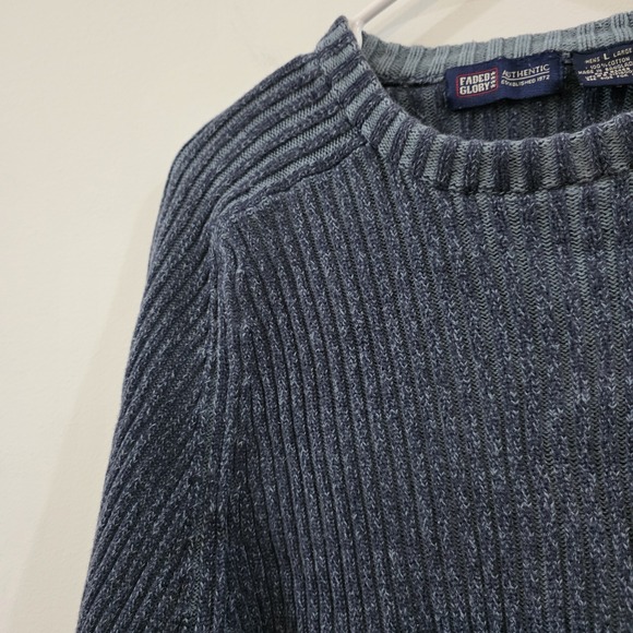 Vintage Faded‎ Glory Mens Ribbed Sweater Size Large Crewneck Blue Retro 90S - Picture 3 of 6